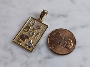 Vintage Estate 14K Yellow White & Rose Gold Good Luck Pendant 3.1g E5637