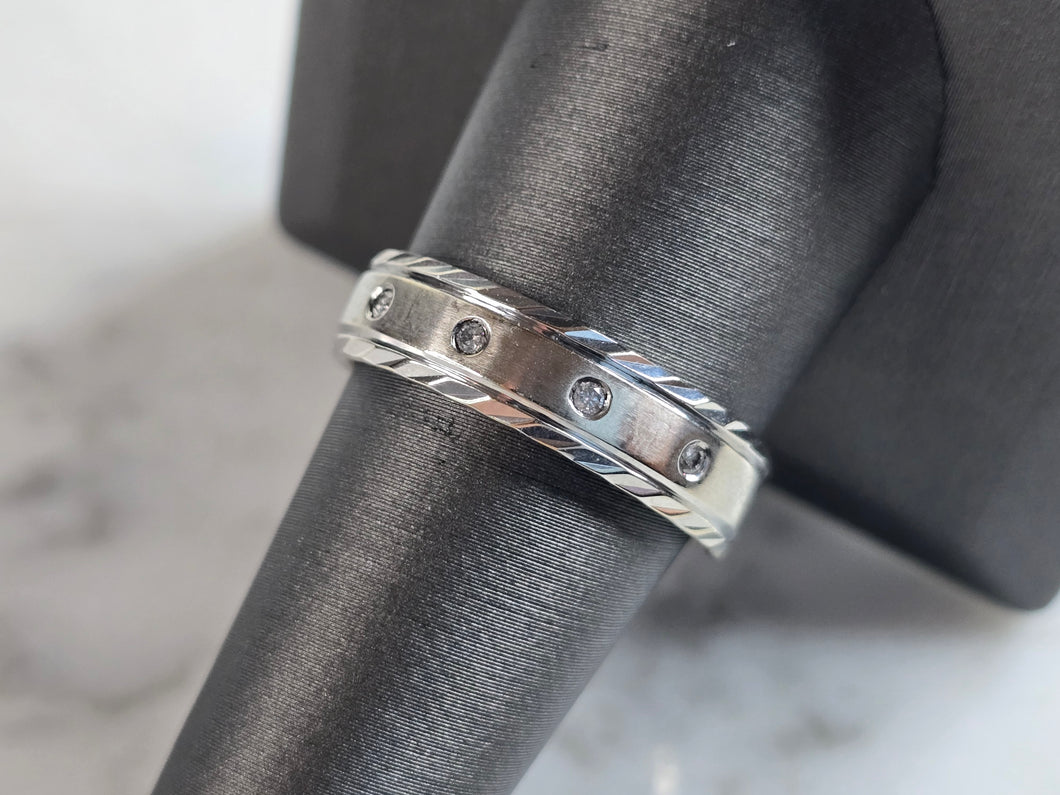 Mens Vintage Estate 10k White Gold Diamond Ring 4.8g #E5692
