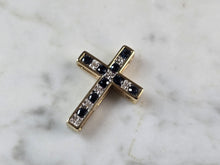 Load image into Gallery viewer, Womens 10K Gold Sapphire Ruby Diamond Reversible Cross Pendant 3.3g E5715