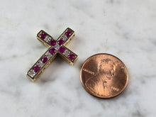 Load image into Gallery viewer, Womens 10K Gold Sapphire Ruby Diamond Reversible Cross Pendant 3.3g E5715