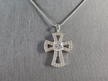 Load image into Gallery viewer, Womens Vintage Estate Religious Sterling Silver CZ Cross Necklace 8.4g E5760