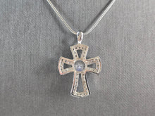 Load image into Gallery viewer, Womens Vintage Estate Religious Sterling Silver CZ Cross Necklace 8.4g E5760