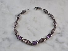 Load image into Gallery viewer, Womens Vintage Estate Sterling Silver Amethyst Bracelet 8.2g E5776