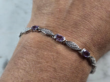 Load image into Gallery viewer, Womens Vintage Estate Sterling Silver Amethyst Bracelet 8.2g E5776