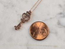 Load image into Gallery viewer, Women Vintage Estate 10K Rose Gold Diamond Key Heart Pendant Necklace 1.8g E5795