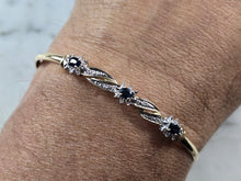 Load image into Gallery viewer, Womens Vintage Estate 10K Gold Sapphire &amp; Diamond Bangle Bracelet 4.8g E5797