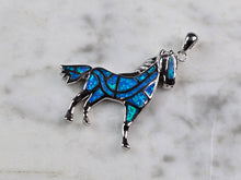 Load image into Gallery viewer, Womens Sterling Silver Blue Opal Horse Pendant  6.9g E5804