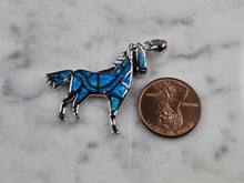 Load image into Gallery viewer, Womens Sterling Silver Blue Opal Horse Pendant  6.9g E5804