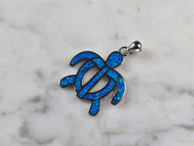 Load image into Gallery viewer, Womens Sterling Silver Blue Opal Sea Turtle Pendant 5.2g E5810