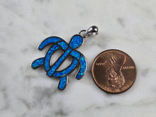 Load image into Gallery viewer, Womens Sterling Silver Blue Opal Sea Turtle Pendant 5.2g E5810