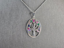 Load image into Gallery viewer, Womens Sterling Silver Multi Stone Tree Of Life Pendant Necklace 4.7g E5816