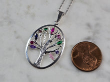 Load image into Gallery viewer, Womens Sterling Silver Multi Stone Tree Of Life Pendant Necklace 4.7g E5816