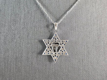Load image into Gallery viewer, Sterling Silver Jewish Judaica Star of David Chai Pendant Necklace, 3.7g E5819