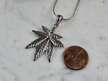 Load image into Gallery viewer, Mens Vintage Estate Sterling Silver 420 Leaf Pendant Necklace 8.3g E5822