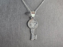 Load image into Gallery viewer, Womens Sterling Silver Religious Saint Benedict Key Pendant Necklace 4.9g E5823