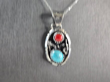 Load image into Gallery viewer, Womens Estate Sterling Silver Turquoise Coral Pendant Necklace 13.9g E5827