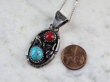 Load image into Gallery viewer, Womens Estate Sterling Silver Turquoise Coral Pendant Necklace 13.9g E5827