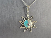 Load image into Gallery viewer, Womens Vintage Estate Sterling Silver Turquoise Sun Pendant Necklace 5.4g E5830