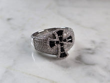 Load image into Gallery viewer, Mens Vintage Estate Sterling Silver CZ Religious Cross Ring 9.9g E5833