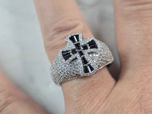 Load image into Gallery viewer, Mens Vintage Estate Sterling Silver CZ Religious Cross Ring 9.9g E5833