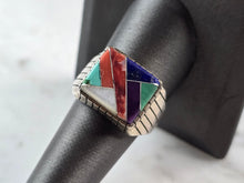 Load image into Gallery viewer, Womens Sterling Silver Ray Jack Navajo Turquoise Lapis Ring 13.4g E5837