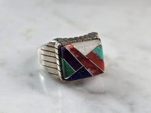 Load image into Gallery viewer, Womens Sterling Silver Ray Jack Navajo Turquoise Lapis Ring 13.4g E5837