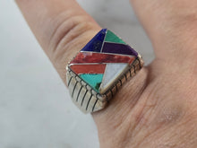 Load image into Gallery viewer, Womens Sterling Silver Ray Jack Navajo Turquoise Lapis Ring 13.4g E5837