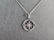 Load image into Gallery viewer, Womens Sterling Silver CZ Nautical Compass Pendant Necklace 3.2g E5843