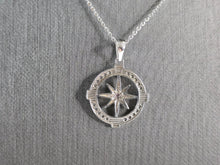 Load image into Gallery viewer, Womens Sterling Silver CZ Nautical Compass Pendant Necklace 3.2g E5843