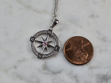 Load image into Gallery viewer, Womens Sterling Silver CZ Nautical Compass Pendant Necklace 3.2g E5843
