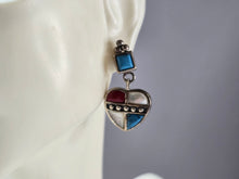 Load image into Gallery viewer, Womens Estate Sterling Silver Southwestern Turquoise Heart Earrings 7.2g E5877