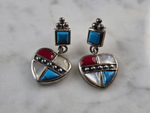 Load image into Gallery viewer, Womens Estate Sterling Silver Southwestern Turquoise Heart Earrings 7.2g E5877