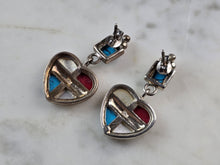 Load image into Gallery viewer, Womens Estate Sterling Silver Southwestern Turquoise Heart Earrings 7.2g E5877