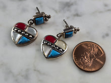 Load image into Gallery viewer, Womens Estate Sterling Silver Southwestern Turquoise Heart Earrings 7.2g E5877