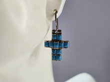 Load image into Gallery viewer, Womens Estate Sterling Silver Southwestern Turquoise Cross Earrings 6.0g E5878