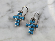 Load image into Gallery viewer, Womens Estate Sterling Silver Southwestern Turquoise Cross Earrings 6.0g E5878