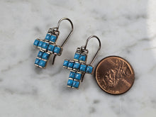 Load image into Gallery viewer, Womens Estate Sterling Silver Southwestern Turquoise Cross Earrings 6.0g E5878