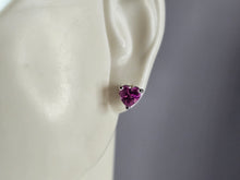 Load image into Gallery viewer, Womens Estate Sterling Silver Pink Sapphire Heart Stud Earrings 1.3g E5889