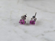 Load image into Gallery viewer, Womens Estate Sterling Silver Pink Sapphire Heart Stud Earrings 1.3g E5889