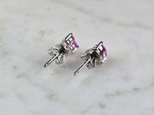 Load image into Gallery viewer, Womens Estate Sterling Silver Pink Sapphire Heart Stud Earrings 1.3g E5889