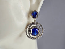 Load image into Gallery viewer, Womens Estate Sterling Silver Modernist Gold Tone Sapphire Earrings 8.0g E5891