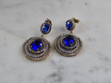 Load image into Gallery viewer, Womens Estate Sterling Silver Modernist Gold Tone Sapphire Earrings 8.0g E5891