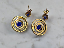 Load image into Gallery viewer, Womens Estate Sterling Silver Modernist Gold Tone Sapphire Earrings 8.0g E5891