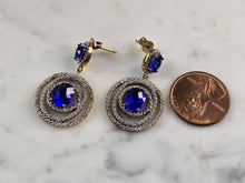 Load image into Gallery viewer, Womens Estate Sterling Silver Modernist Gold Tone Sapphire Earrings 8.0g E5891