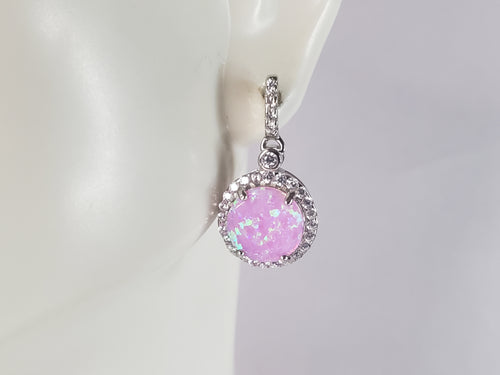 Womens Estate Sterling Silver Pink Opal Earrings 3.6g E5941