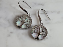 Load image into Gallery viewer, Womens Sterling Silver Opal Tree of Life Earrings 6.9g E6004