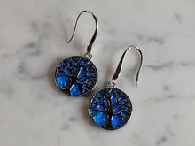 Load image into Gallery viewer, Womens Sterling Silver Blue Opal Tree of Life Earrings 6.9g E6007