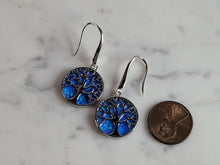Load image into Gallery viewer, Womens Sterling Silver Blue Opal Tree of Life Earrings 6.9g E6007