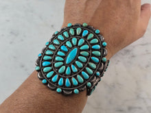 Load image into Gallery viewer, Womens Sterling Silver Southwestern Navajo Turquoise Cuff Bracelet 96.4g E600