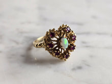 Load image into Gallery viewer, Womens Vintage Estate 10K Yellow Gold Opal Amethyst Heart Ring 3.7g E6017